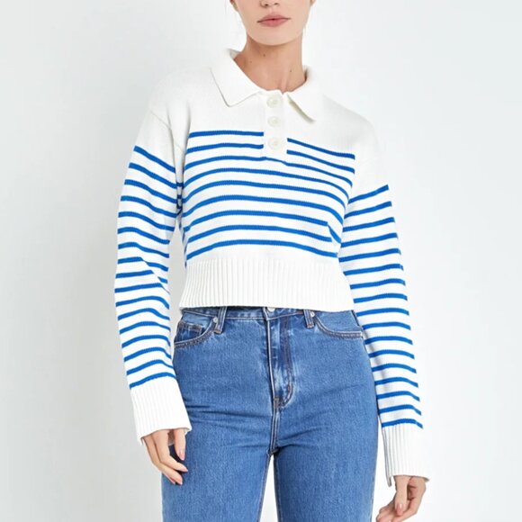 English Factory Stripe Knit Long Sleeve Top Sz L - Picture 1 of 3